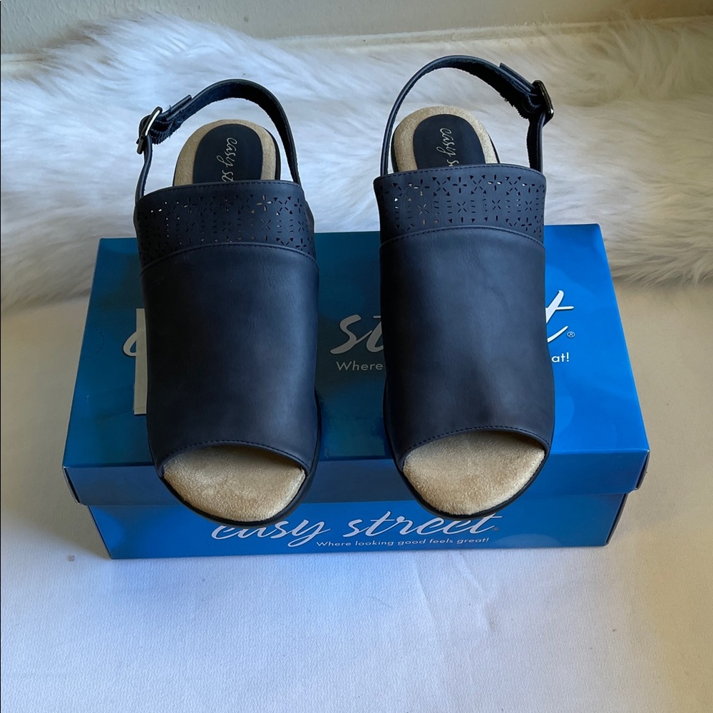 easy street Navy Open-Toe Slingback Sandals